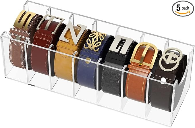 FEMELI Belt Organizer, Acrylic 7 Compartments Belt Container Storage Holder, Clear Belt Display C... | Amazon (US)