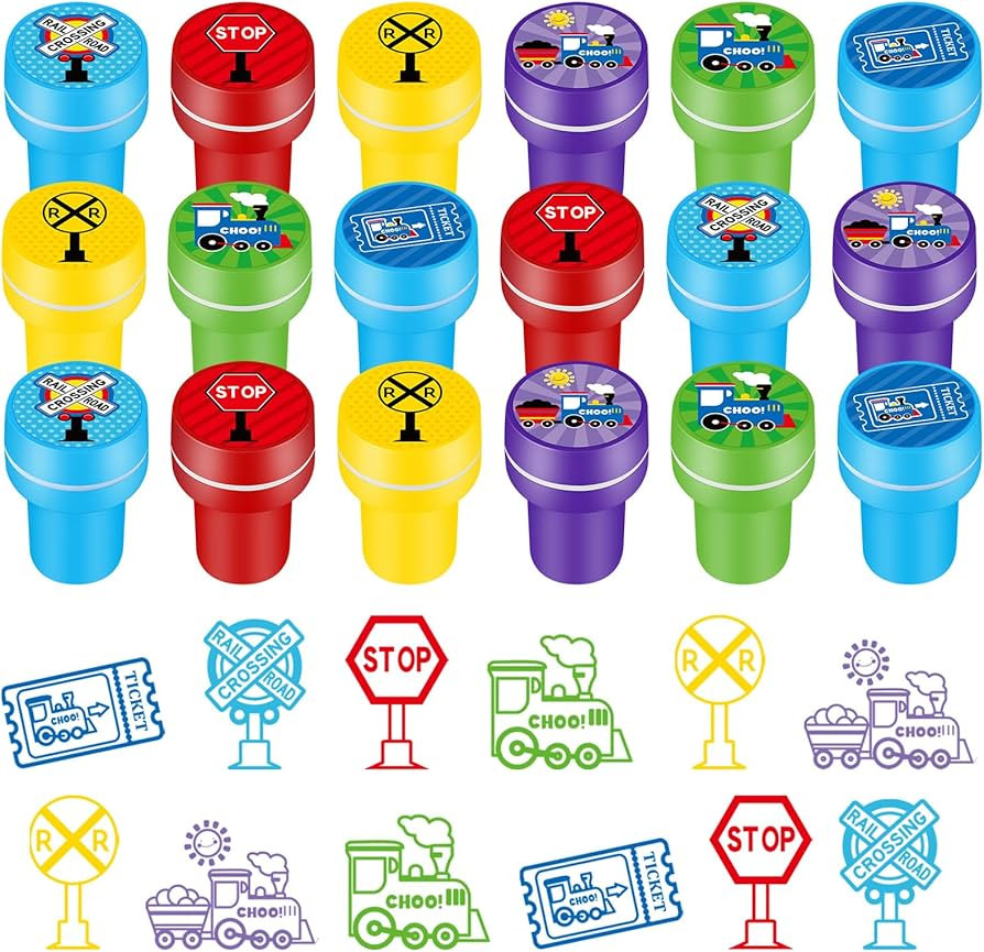 PerKoop 60 Pieces Train Party Favors Stampers for Kids Train Birthday Party Supplies Goody Bag St... | Amazon (US)
