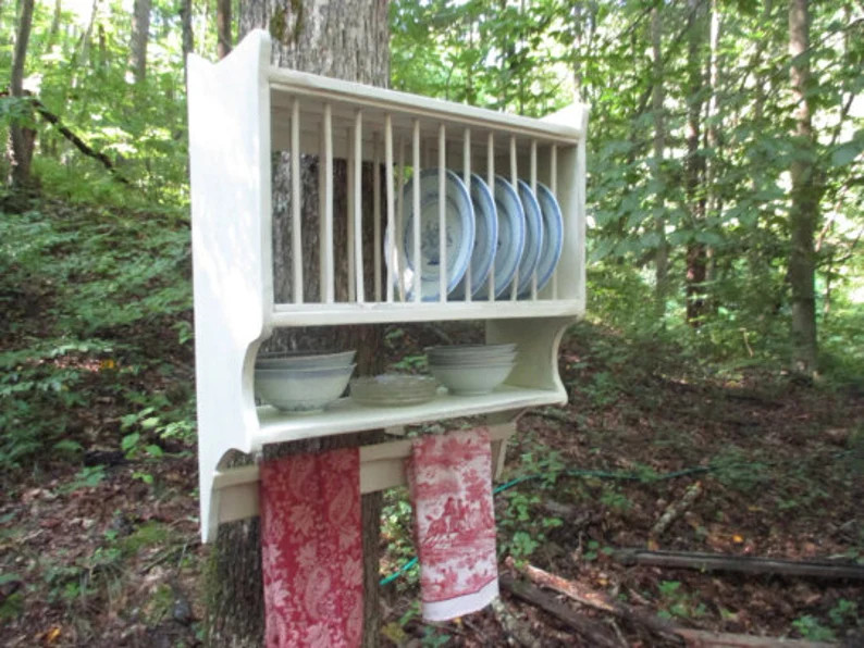 Farmhouse Plate Rack With Primitive Towel Rung Hanging Plate - Etsy | Etsy (US)
