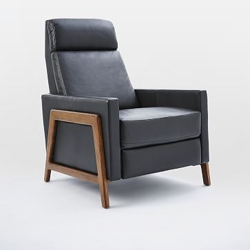 Spencer Wood Framed Recliner, Nero, Pecan Legs | West Elm (US)