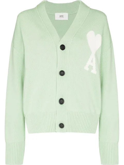 AMI Paris intarsia-knit Logo Cardigan - Farfetch | Farfetch Global
