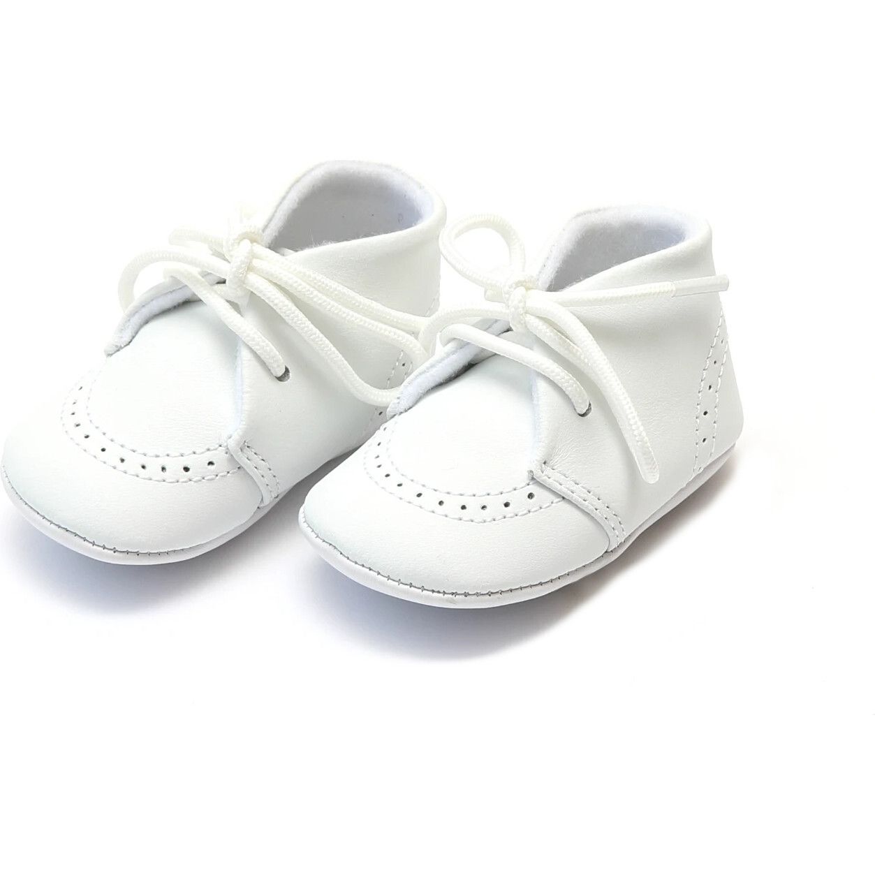 Infant Benny Leather Lace Up Brogue Oxford Crib Shoe, White | Maisonette