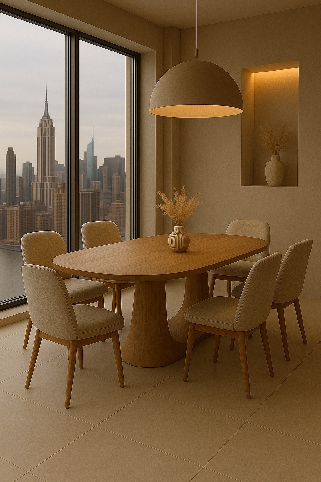 Soft modern dining room in warm neutral tones 🤍
A sculptural wood dining table, cozy upholstered chairs, minimal decor, LED niche lighting, and a stunning New York skyline backdrop.
Perfect inspiration for anyone who loves luxury minimalist interiors, beige aesthetics, and calm Glow Era–style home vibes.
Save this for your dream apartment moodboard ✨
#neutralhome #moderninterior #diningroominspo #beigedecor #warmneutrals
#minimalistdecor #scandinavianinterior #woodfurniture #nycview #luxuryapartment
#interiorinspo #homedecorideas #glowera #softminimalism #aestheticinterior
#cozyhomevibes #apartmentdecor #neutraldiningroom