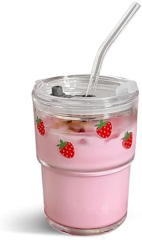 13oz Glass Tumbler with Straw and Lid, Reusable Iced Coffee Cup Tumbler, Cute Glass Cups for Wate... | Amazon (US)