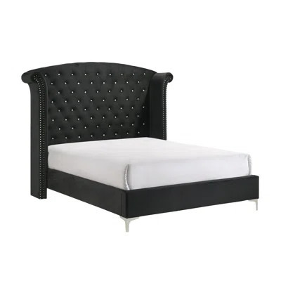 Lucinda Black King Upholstered Wingback Panel Bed | Wayfair North America
