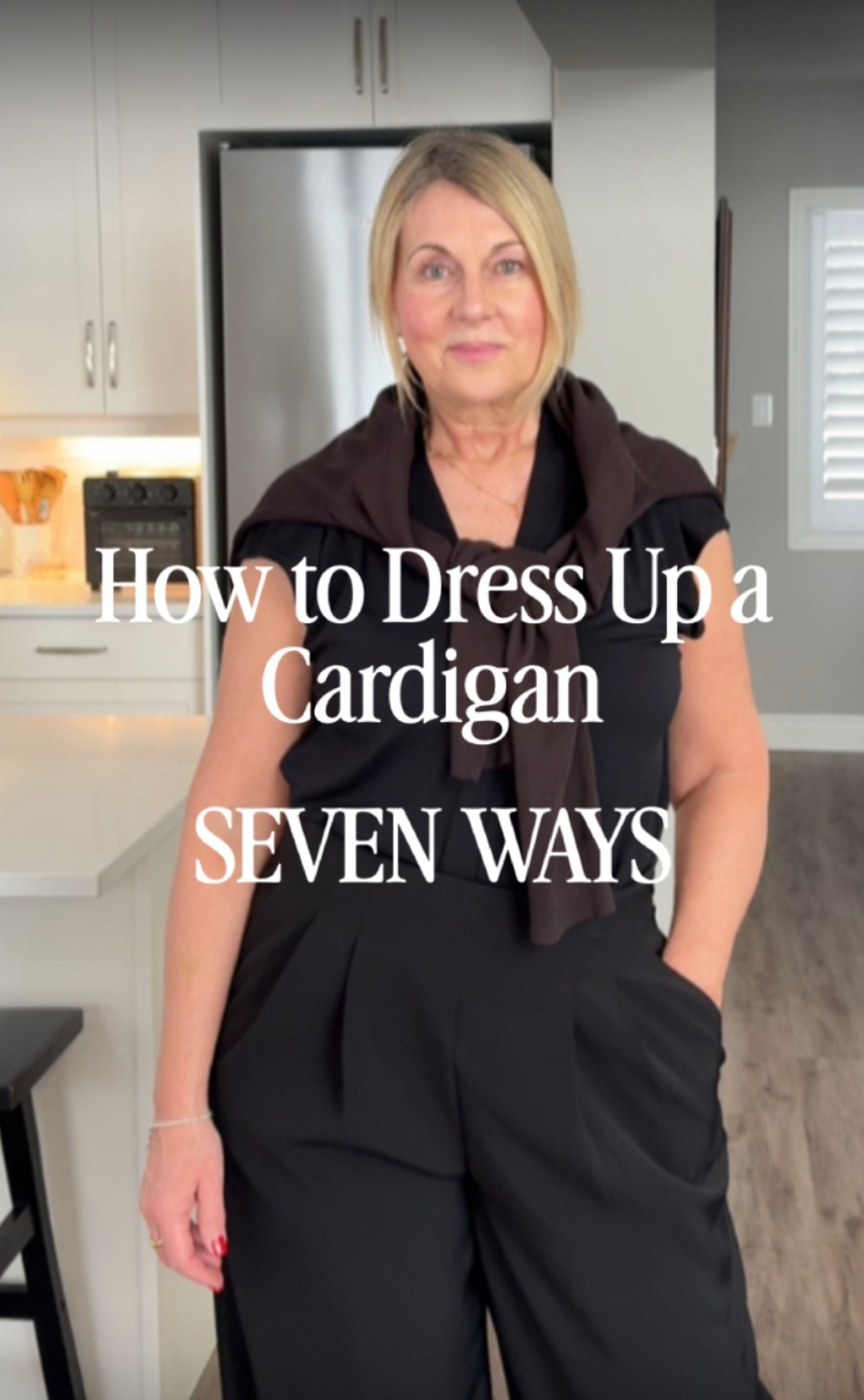 How to dress up a cardigan seven ways. 
We all have cardigans in our closet, and they’re such an easy piece to dress up. You can take the same cardigan and change the whole look just by adding a few simple things like a brooch, a scarf, or a nice belt, or by tucking it in or leaving it out. Little changes like that make it feel different every time you wear it.
Dress Pants Size 14
Blouse Size L
Cardigan Black  (brown sold out) Large

#LTKmidsize #LTKover50style