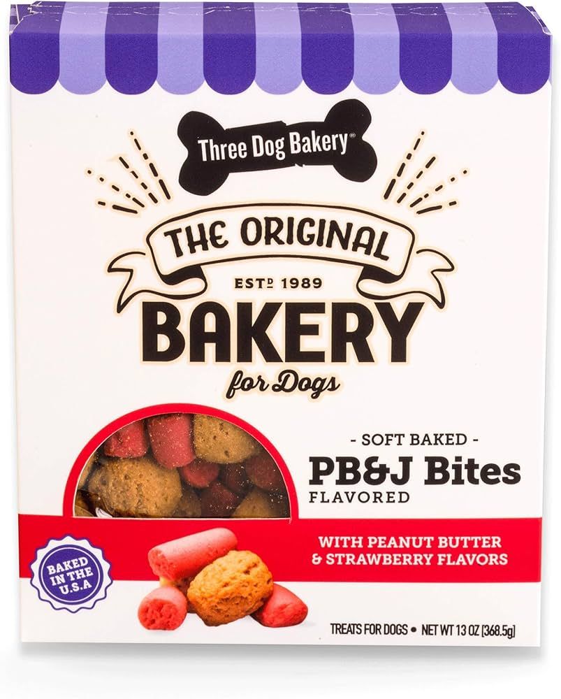 Three Dog Bakery Soft Baked PB&J Bites, Peanut Butter & Strawberry Flavor, Premium Treats for Dog... | Amazon (US)