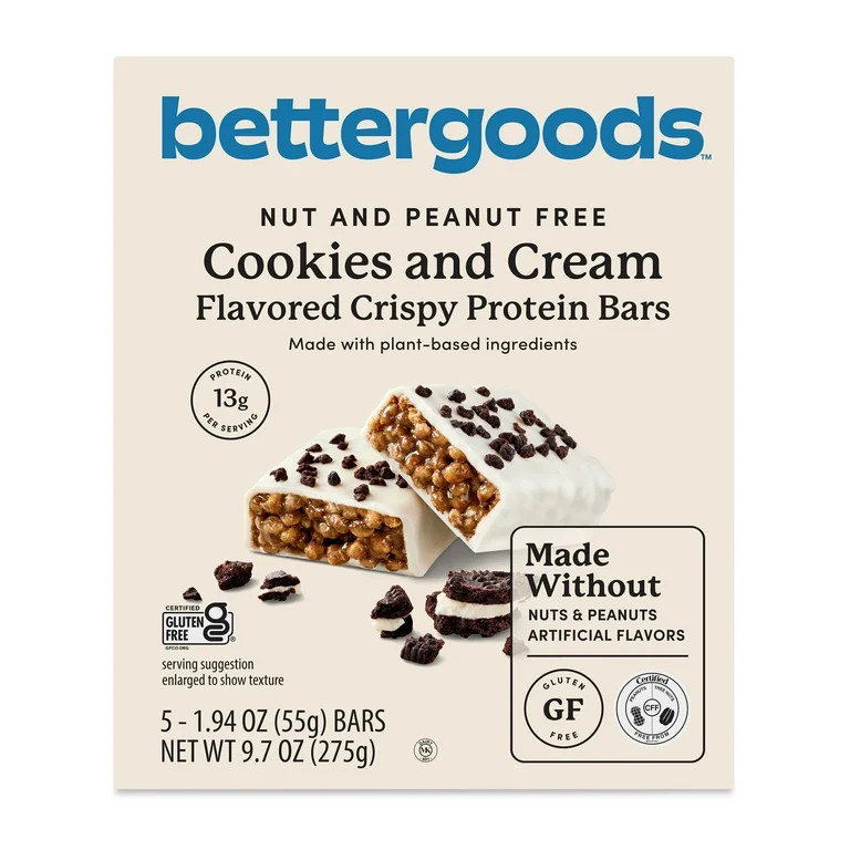 bettergoods Nut, Peanut and Gluten Free Cookies and Cream Flavored Crispy Protein Bars, 9.7 oz, 5... | Walmart (US)