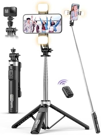 Selfie Stick with 2 Fill Light, 53'' Tripod for Cell Phone with Wireless Remote, 360° Rotating P... | Amazon (CA)
