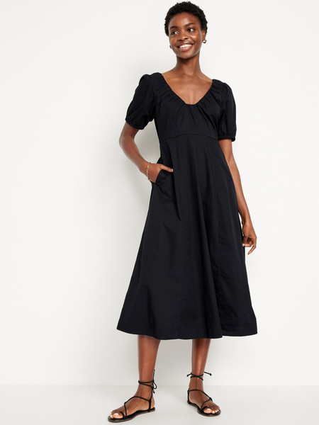 Puff-Sleeve Midi Swing Dress | Old Navy (US)