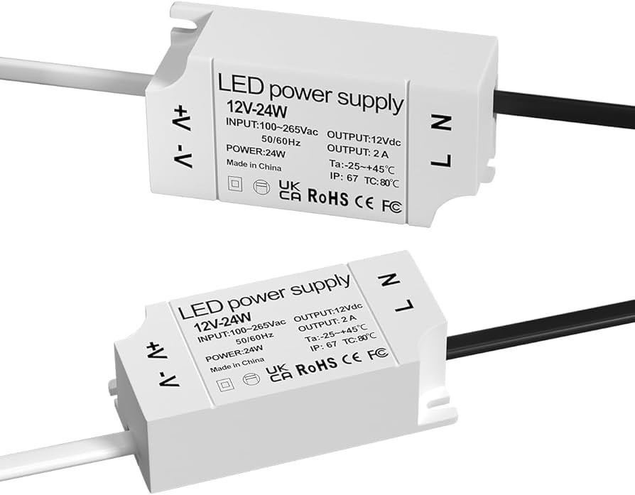 24W LED 12V Power Supply, IP67 Waterproof12 Volt LED Driver 110V AC to 12V DC Constant Voltage Co... | Amazon (US)