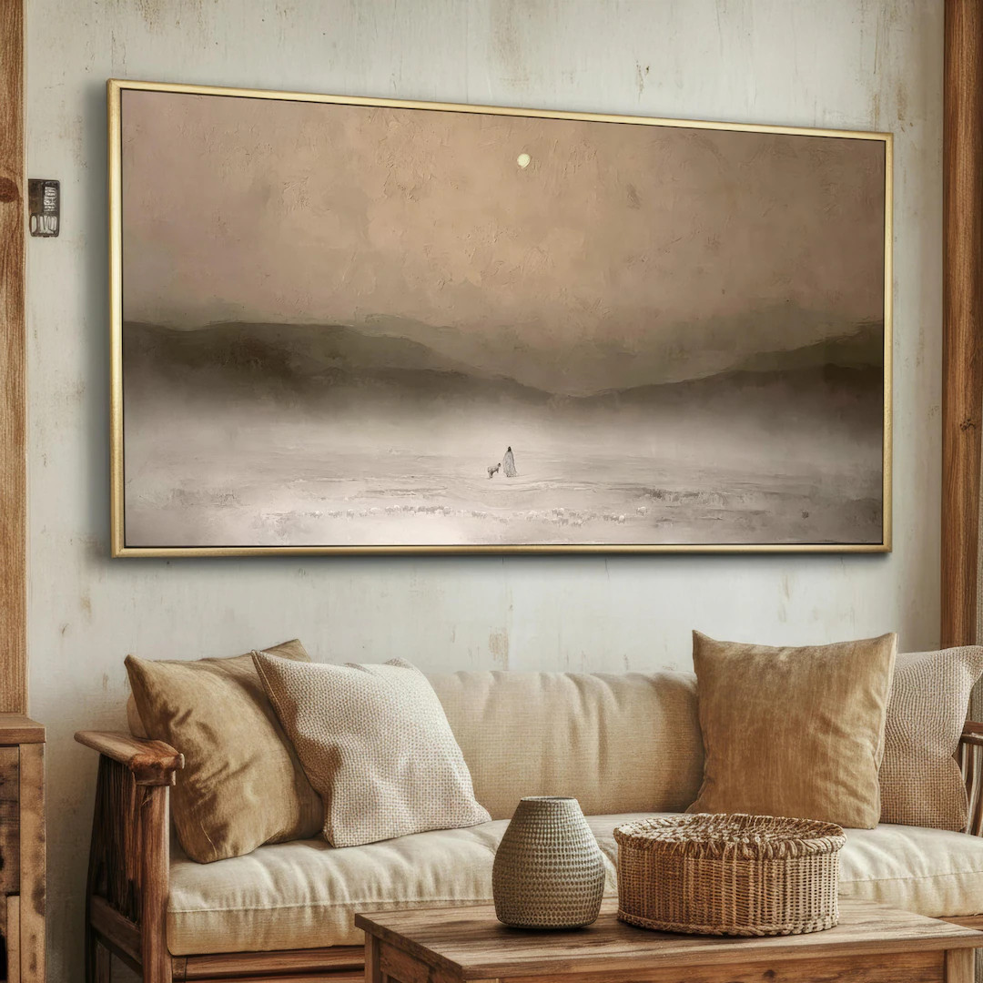 Jesus Leaves the 99 Wall Art, Christian Large Modern Gold Framed Beige Canvas Print, Biblical Ins... | Etsy (US)