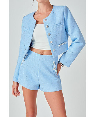 Women's Chain Embellished Tweed Jacket | Macy's