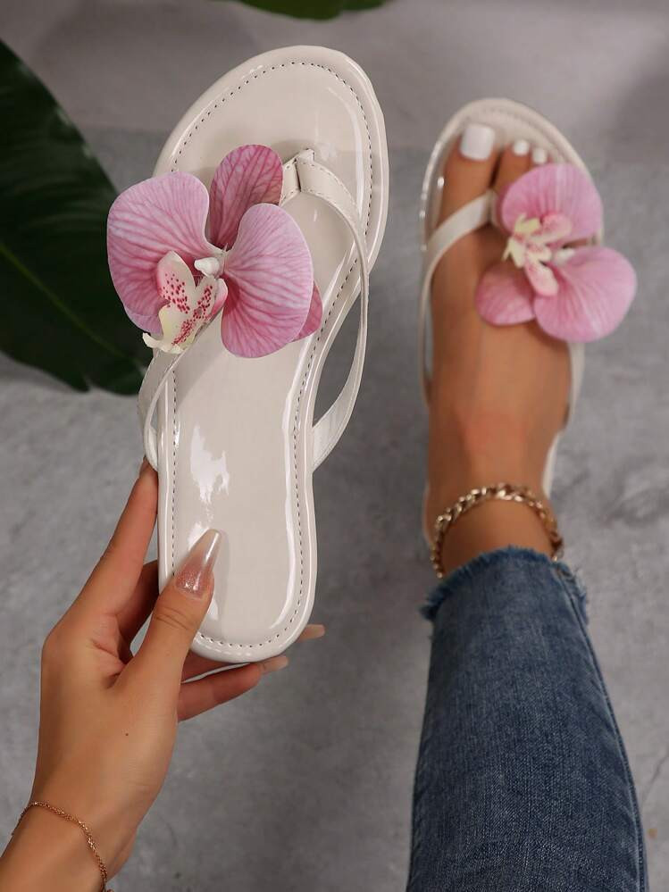 New Floral Flat Beach Sandals For Women, Plus Size, Casual Outdoor Flip-Flops | SHEIN