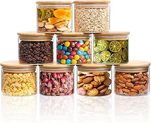 ComSaf 15oz Glass Food Storage Jars Set of 9, Clear Glass Storage Containers with Bamboo Lids, Pa... | Amazon (US)