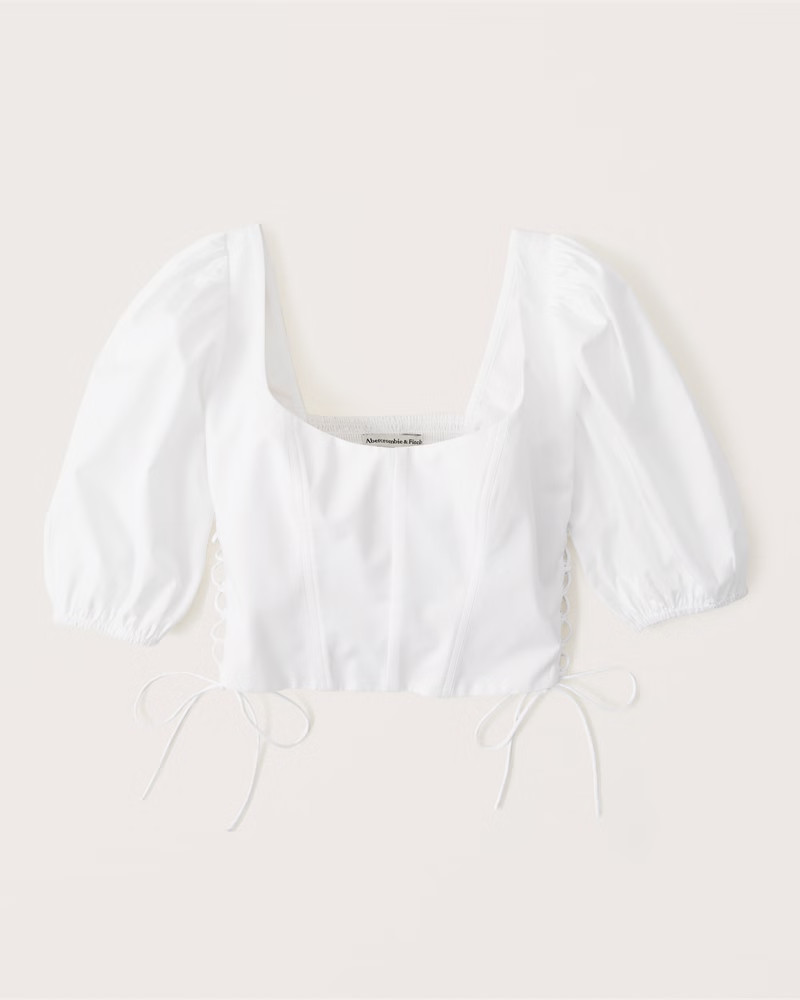 Lace-Up Poplin Corset Scoopneck Top | Abercrombie & Fitch (US)