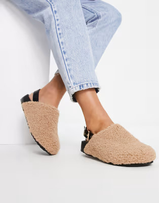 River Island borg backless shoes in beige | ASOS (Global)