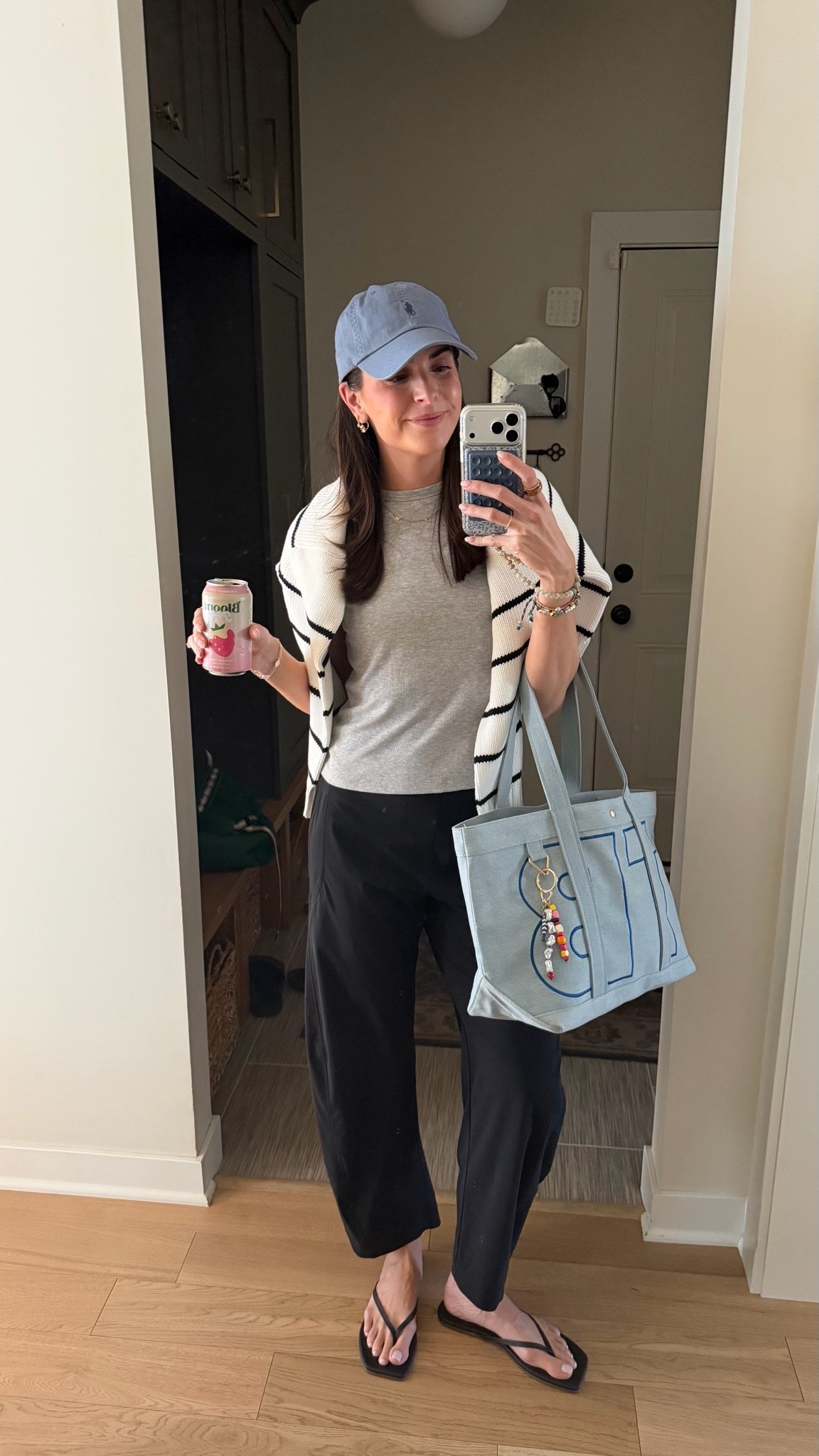Baseball mom outfit ⚾️ 

Ribbed tee: true to size (S)
Pants: tts, size up if between (4) 
Flip flops: tts, size up for half sizes

#LTKmomlife #LTKActive #LTKdayinmylife