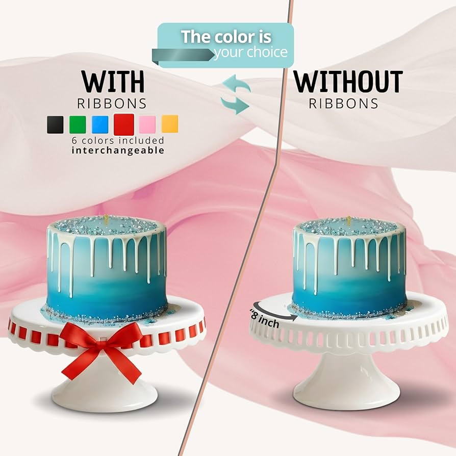 CERAMIC Cake stand,( 8 inch small cake stand ) cake pedestal stand with ribbons, cake stands for ... | Amazon (US)