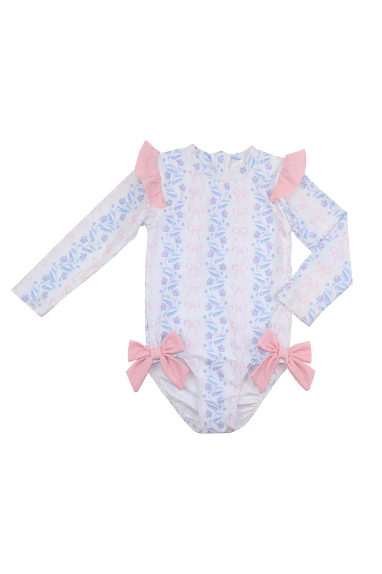 Cecil & Lou Girls Floral Bow Lycra Rashguard | LoveShackFancy