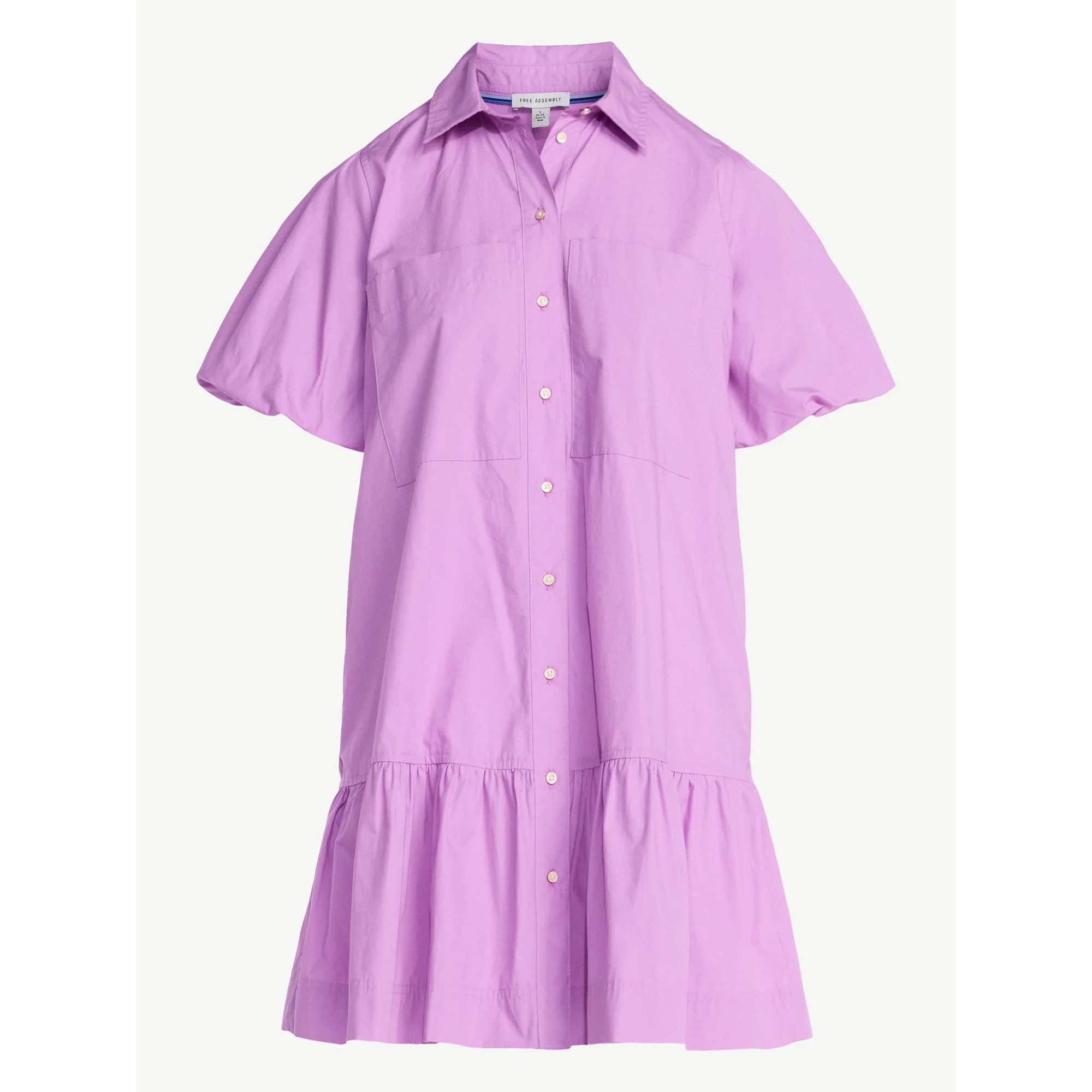 Free Assembly Women’s and Women's Plus Cotton Ruffle Mini Dress with Puff Sleeves, Sizes XS-4X | Walmart (US)