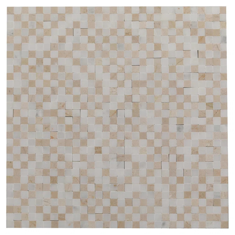 Acequia 0.37" x 0.37" Cream and White Grid Mosaic Wall & Floor Tile | Wayfair North America