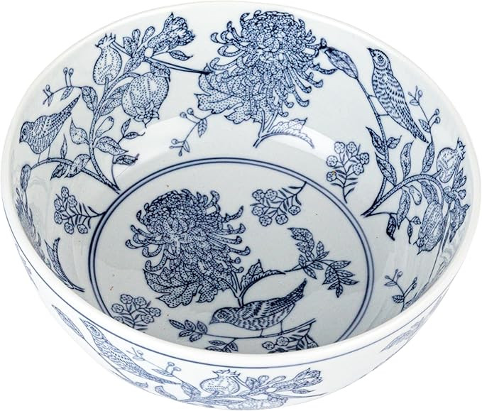 Creative Co-Op Aviary Garden Stoneware Bowl, Blue and White | Amazon (US)