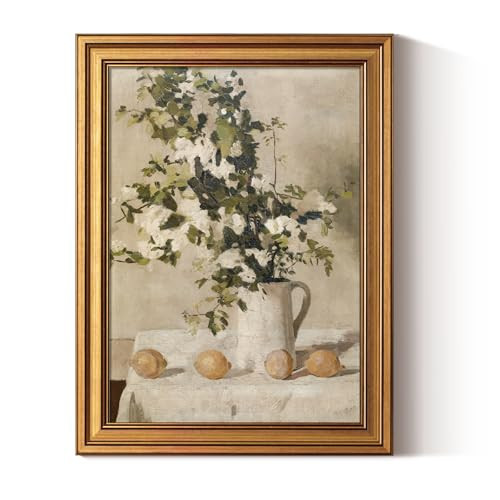 ARPEOTCY Gold Framed Canvas Art Prints,12x16inch, Vintage Lemons and Floral Art Painting, Rustic Farmhouse Decor for Kitchen Dining Room Bedroom Bathroom Shelf, Country Still Life Pictures | Amazon (US)