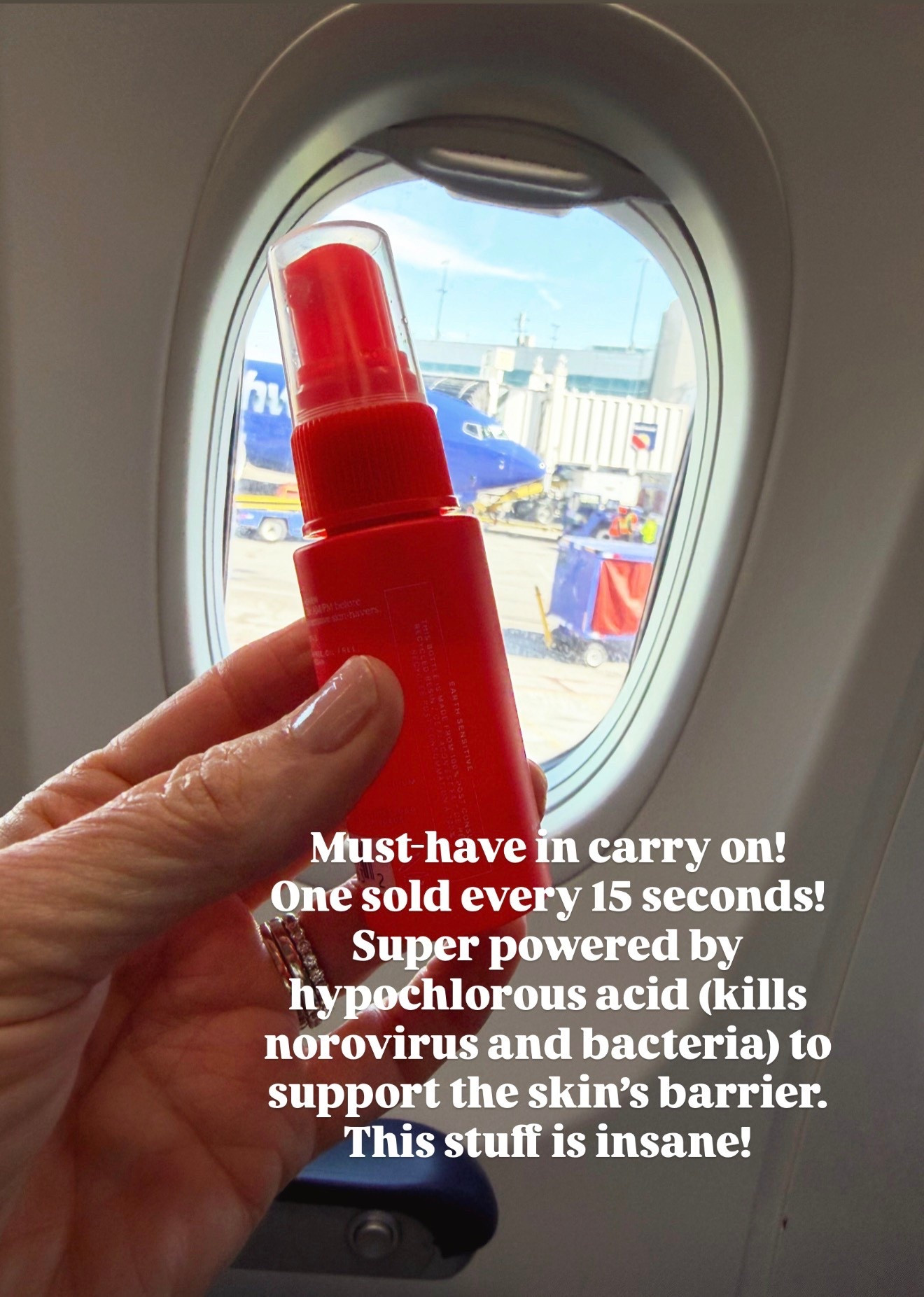 Carry on must have. Speaking from experience, norovirus doesn’t mess around 🤮🥴🤧😷
Lots of sprays! This one is Derm-approved 