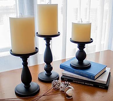 Set of 3 Matte Black Candle Holders, Pillar Candle Holders, Decorative Candle Holders, Candle Hol... | Amazon (US)