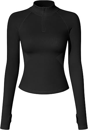 OQQ Workout Shirts Women Long Sleeve Yoga Tops Impact Half Zippy Tunics Running Shirts | Amazon (US)