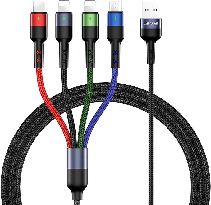 Multi Charging Cable USAMS 2Pack 4FT 4 in 1 Nylon Braided Multiple USB Fast Charging Cord Adapter... | Amazon (US)