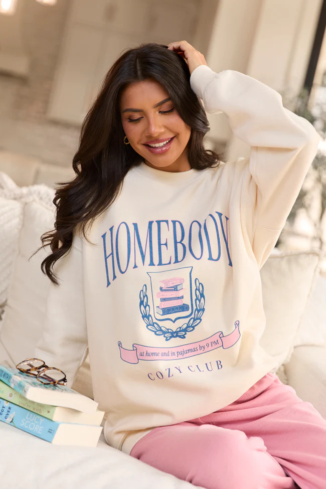 Homebody Club Cream Graphic Sweatshirt SALE | Pink Lily