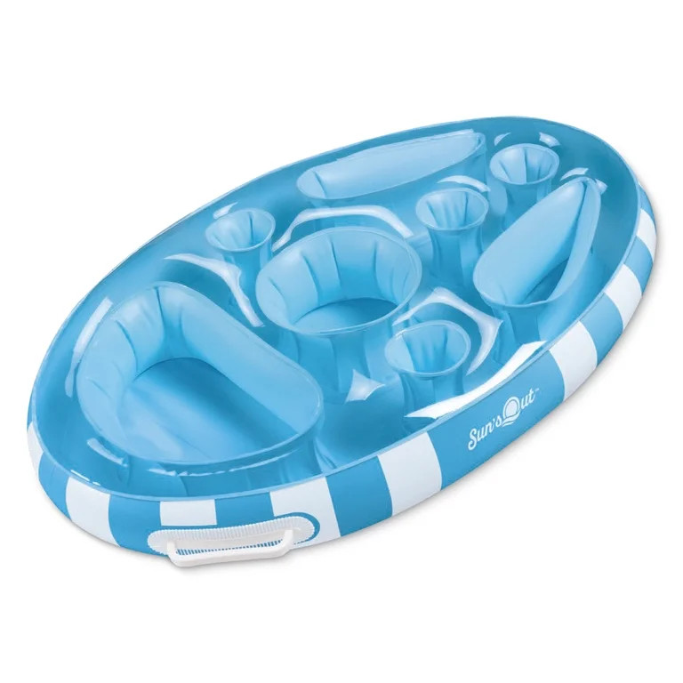 Sun's Out Floating Snack Bar - Light Blue Cabana Stripe Pool Float for Ages 14+ | Walmart (US)