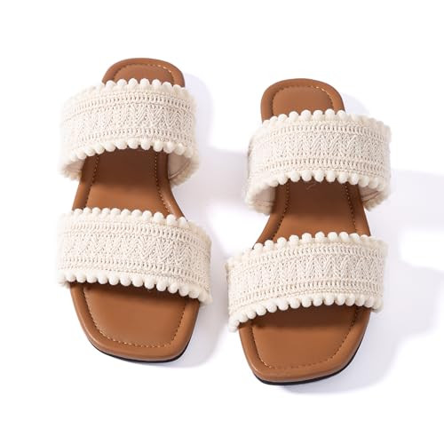 Mtzyoa Women Flat Sandals Braided Double Strap Ladies Summer Dressy Casual Vacation Bohemian Cute... | Amazon (US)