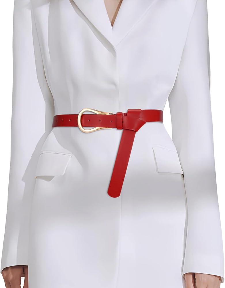 Women's Leather Belt Fashion Knot Belt for Dress Coat Gold Buckle Belt Tie a Knot Waist Belt | Amazon (US)