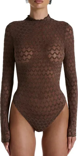 Flocked Velvet Lace Mock Neck Long Sleeve Bodysuit | Nordstrom