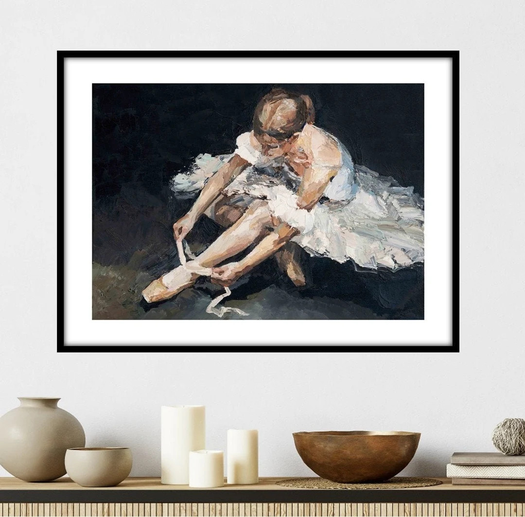 Ballet Dancer Shoe Ribbons in Heavy Oil Painting Textured Wall Art Print. Soft Pastel Tones Again... | Etsy (US)