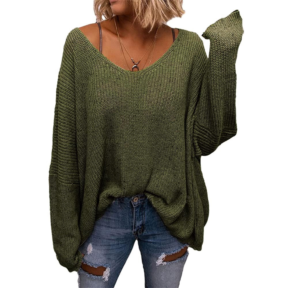 BZB Women's V Neck Long Sleeve Knit Loose Oversized Pullover Sweater Top | Amazon (US)