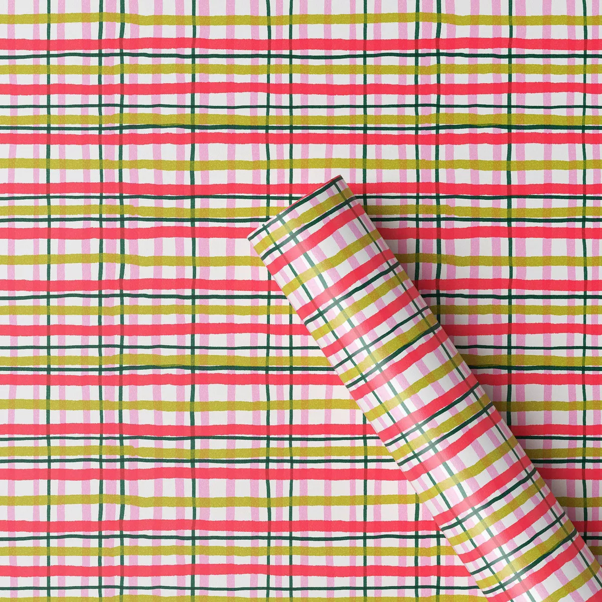 30” 20 sq ft Christmas Roll Wrap Pink/Green Plaid - Wondershop™ | Target