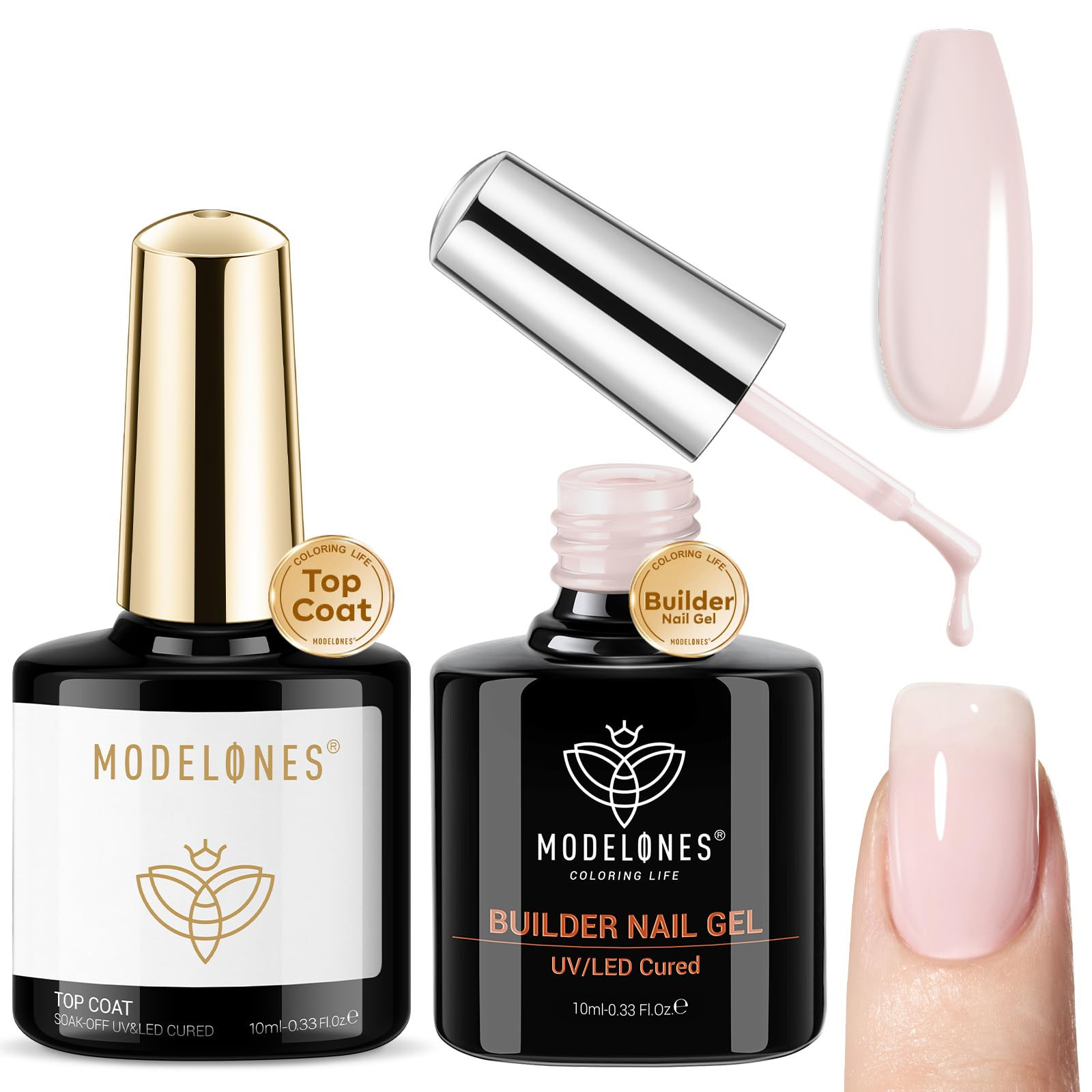 modelones Builder Nail Gel with Gel Top Coat, 8-In-One Cover Nude Builder Acid Free Top Coat for ... | Amazon (US)