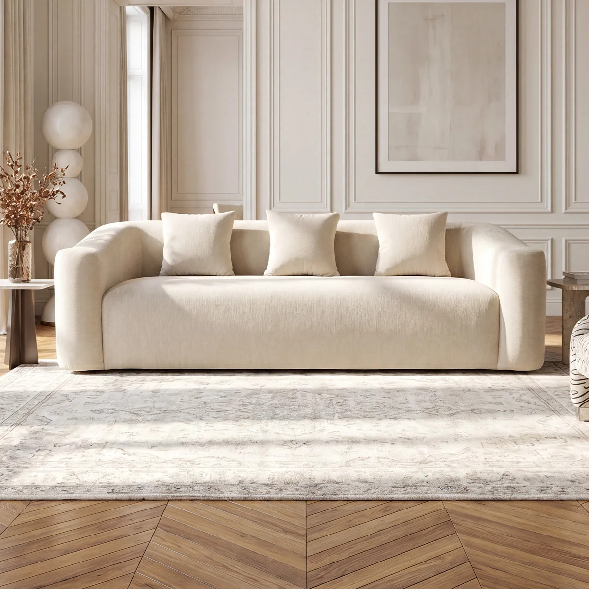 Child- and Pet-Friendly Chenille Compressed Boneless Sofa, 3-Seat Sofa With Pillows and Armrests,... | Wayfair North America