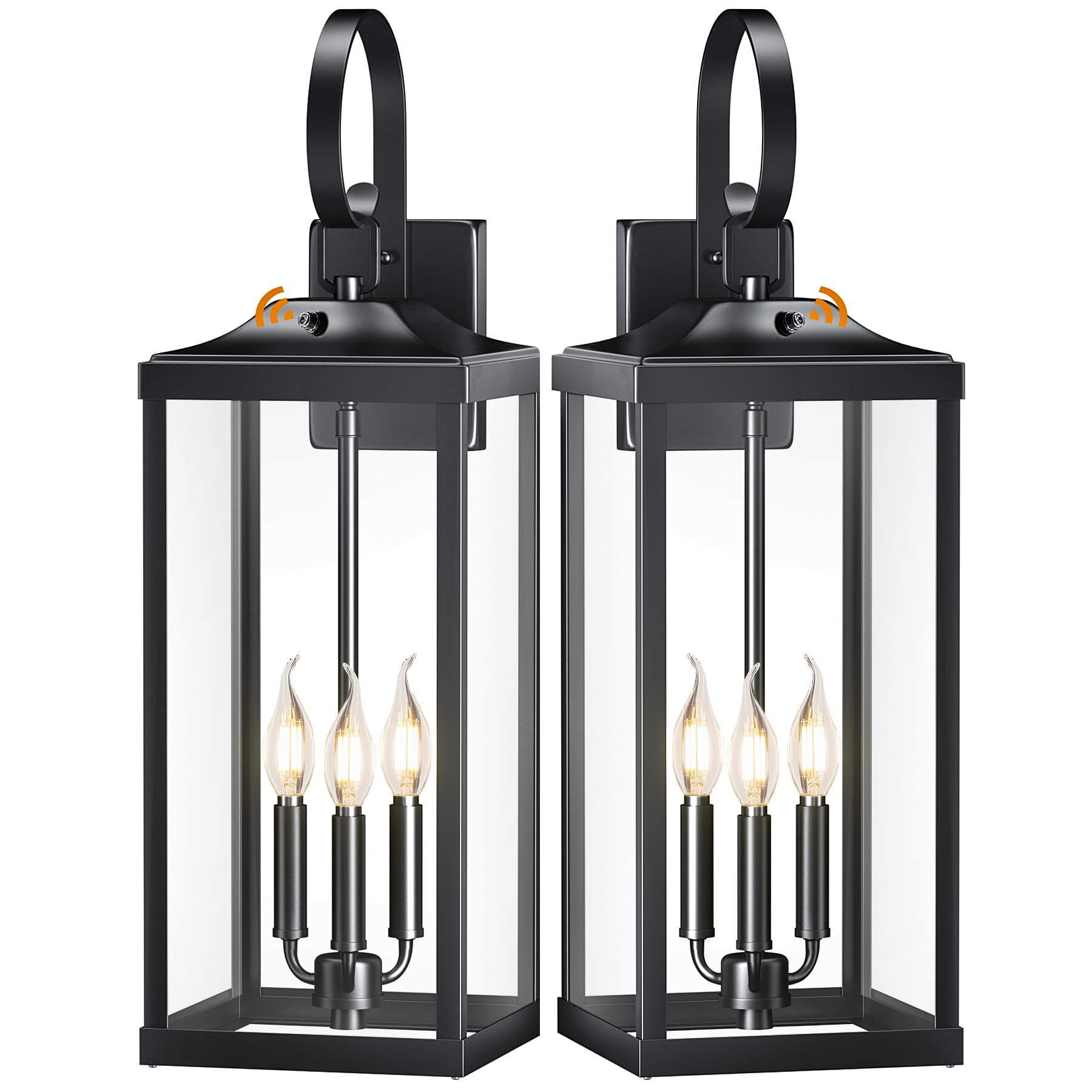 2 Packs 24" Extra Large Dusk to Dawn Light Fixture 3-Light, Black Outdoor Porch Lantern Wall Moun... | Amazon (US)