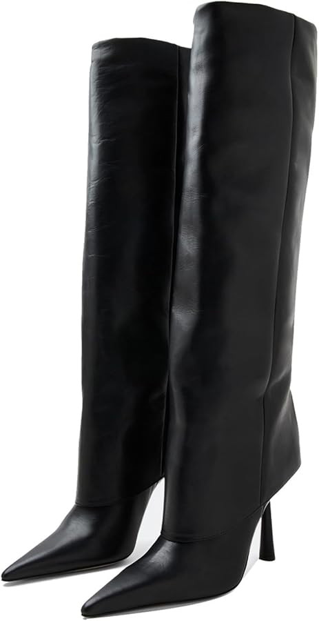 Goolita Fold Over Boots For Women, Pointed Toe Stiletto Heel Knee High Boots Fashion Comfortable ... | Amazon (US)