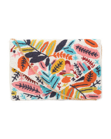 Beaded Tropical Leaf Envelope Bag For Women, Leather | TJ Maxx