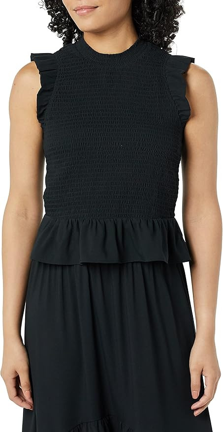 Goodthreads Women's Georgette Smocked-Front Ruffle Sleeveless Shirt | Amazon (US)