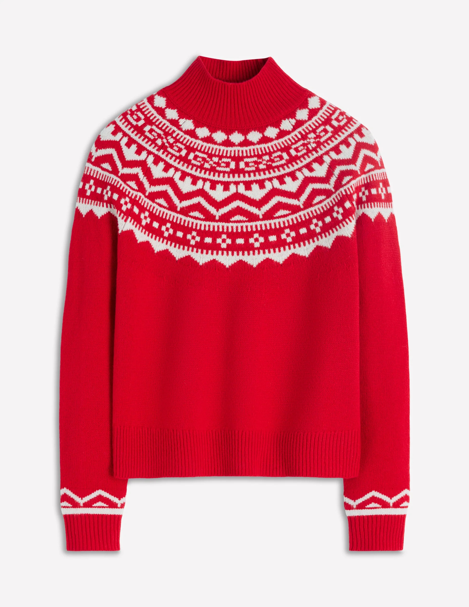 Marion Merino Rib Neck Sweater-Poppy Red Fair Isle | Boden (US)
