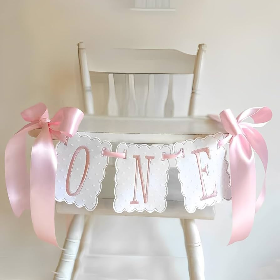 Pink and White Bow ONE High Chair Banner for Girl First Birthday High Chair Banner Sweet One Pink... | Amazon (US)