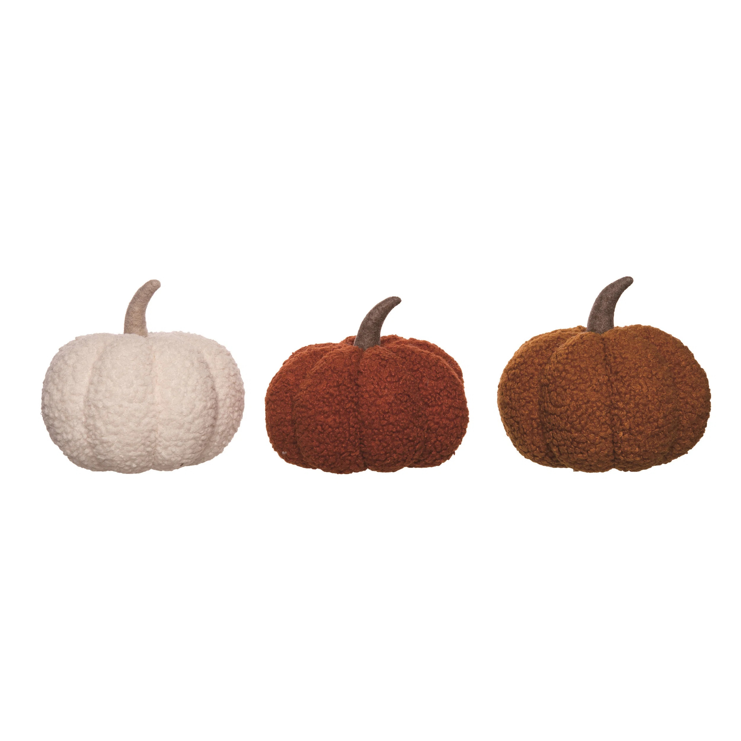 Polyester Plush Fuzzy Harvest Fall Pumpkin Decor Set of 3, 7.5 x 7.5 x 7.0 inch | Wayfair North America