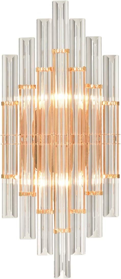 Contemporary Glass Crystal Wall Sconce 2-Light Gold Brass Wall Sconce | Amazon (US)